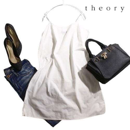 美品 セオリー Theory シンプル 夏 オーガンジー シャツ生地 ロングキャミソール カットソー S ホワイト 白 無地 ナチュラル キャミソール拍卖