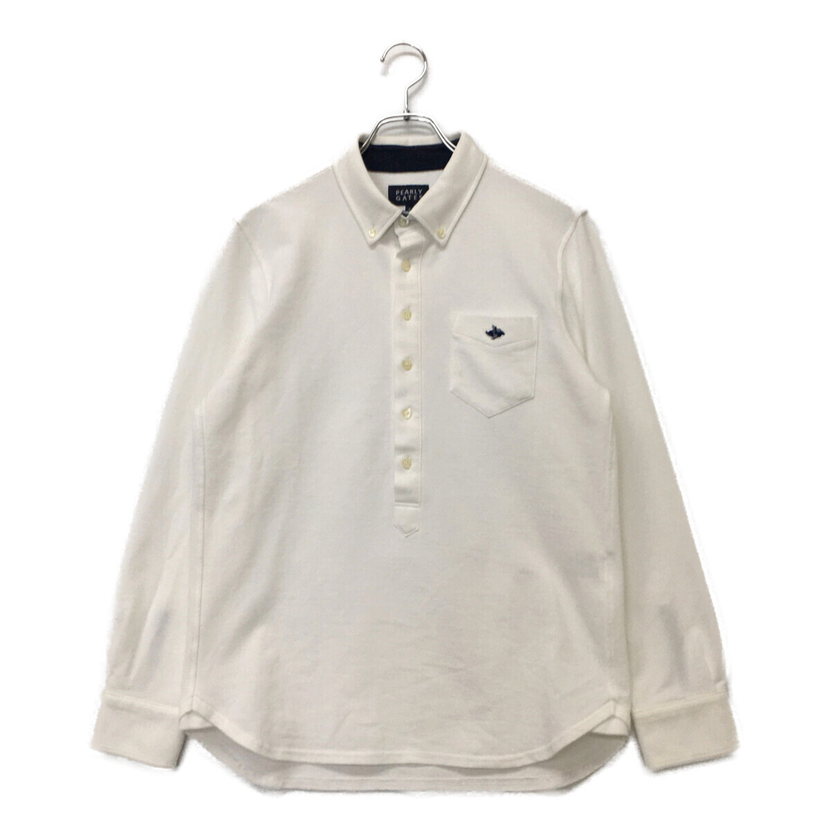 coco 中古【SALE】 パーリーゲイツメンズ 長袖ポロシャツ4(M)ホワイト鹿の子編み ボタンダウンシンプル レターパックプラス発送可K0285拍卖