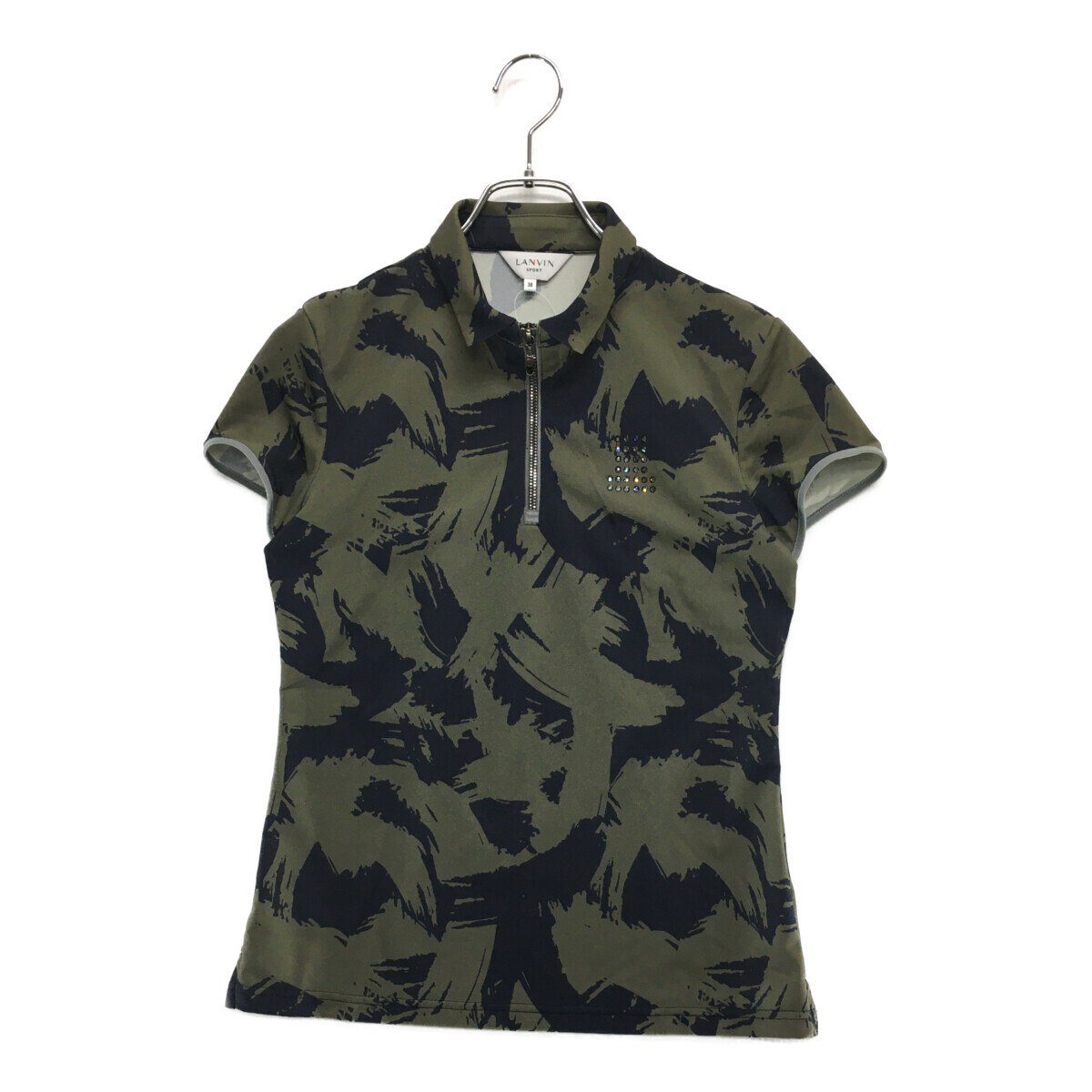 coco 中古【SALE】ランバンスポール LANVIN SPORT レディース 半袖シャツ 38(M) カーキ×黒 ハーフジップ 総柄 ネコパケ発送可 99032拍卖