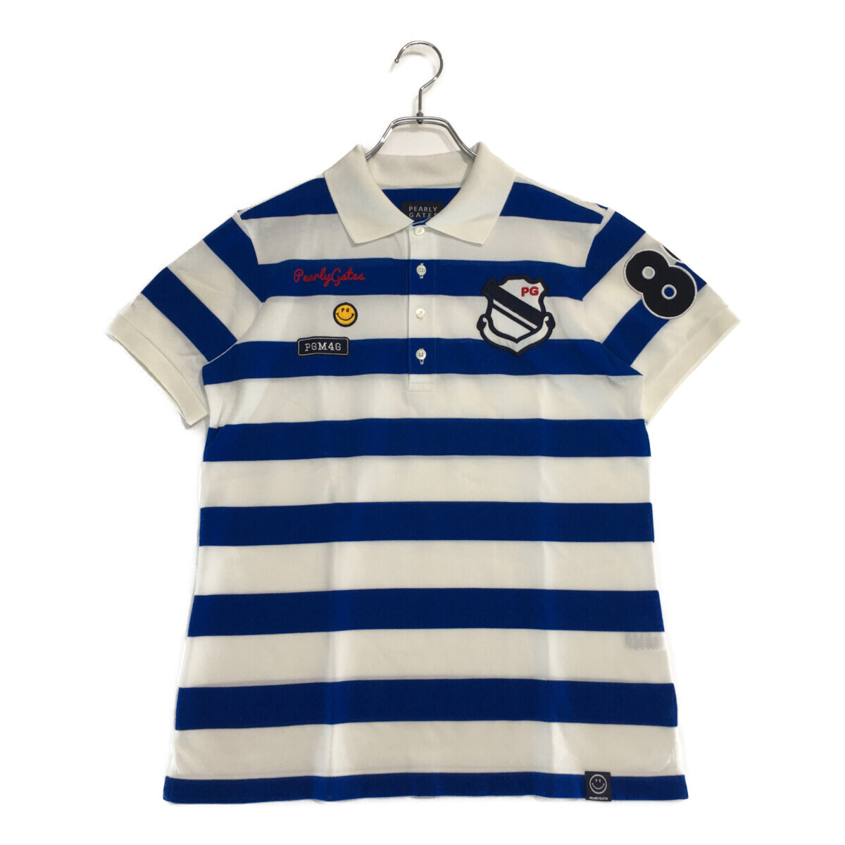 coco 中古【値下げ】 パーリーゲイツ PEARLY GATES メンズ 半袖ポロシャツ 4(M) 白×青 ボーダー レターパックプラス発送可 99969拍卖