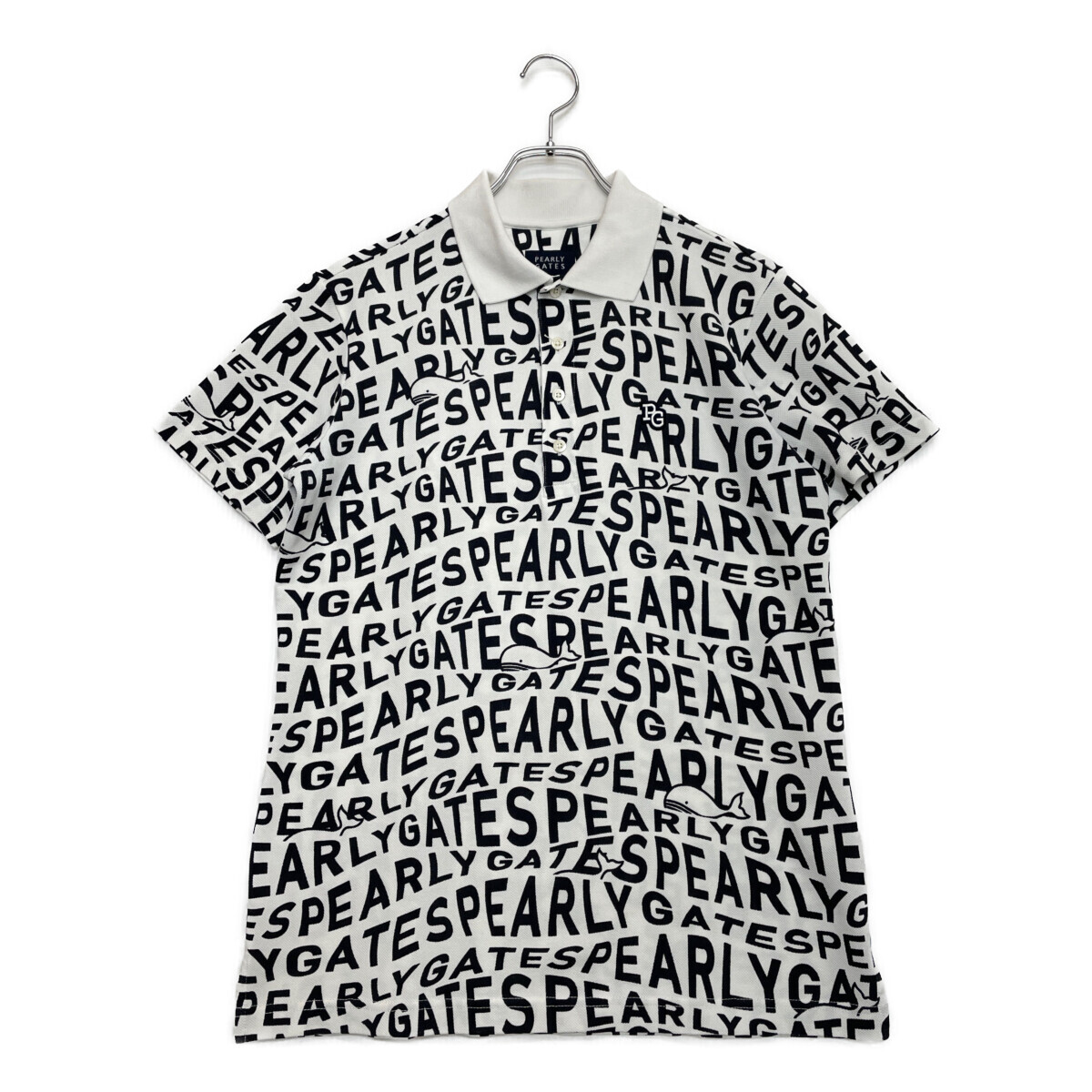 coco 中古【SALE】パーリーゲイツ PEARLY GATES メンズ 半袖ポロシャツ 4(M) 白系 ホワイト ロゴ総柄 レターパックプラス発送可 113708拍卖