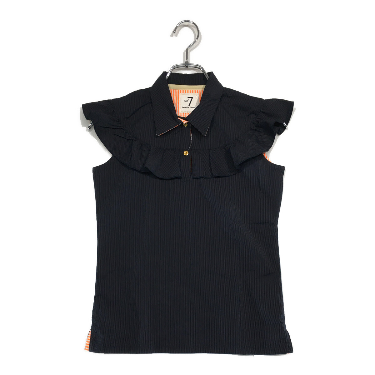 coco 中古【値下げ】 サマンサタバサ Samantha Thavasa レディース ノースリーブフリルポロシャツ 36(S) 濃紺 ネコパケ発送可 101648拍卖