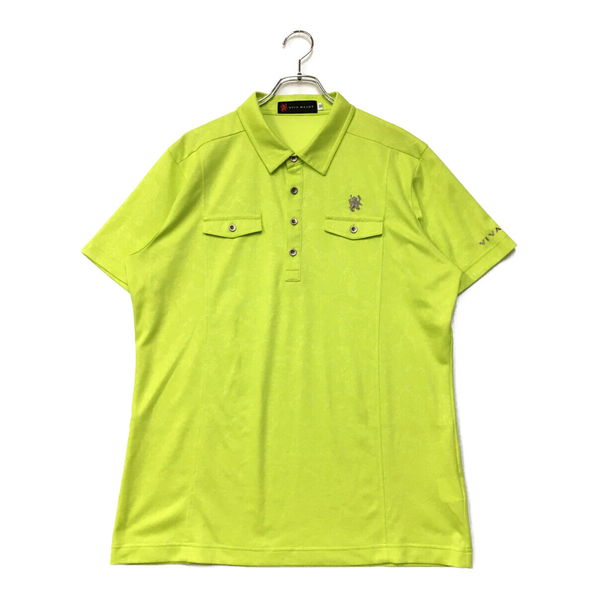 coco 中古【値下げ】 ビバハート VIVA HEART メンズ 半袖ポロシャツ 52(LL) 黄緑 ペイズリー柄 レターパックプラス発送可 90218拍卖
