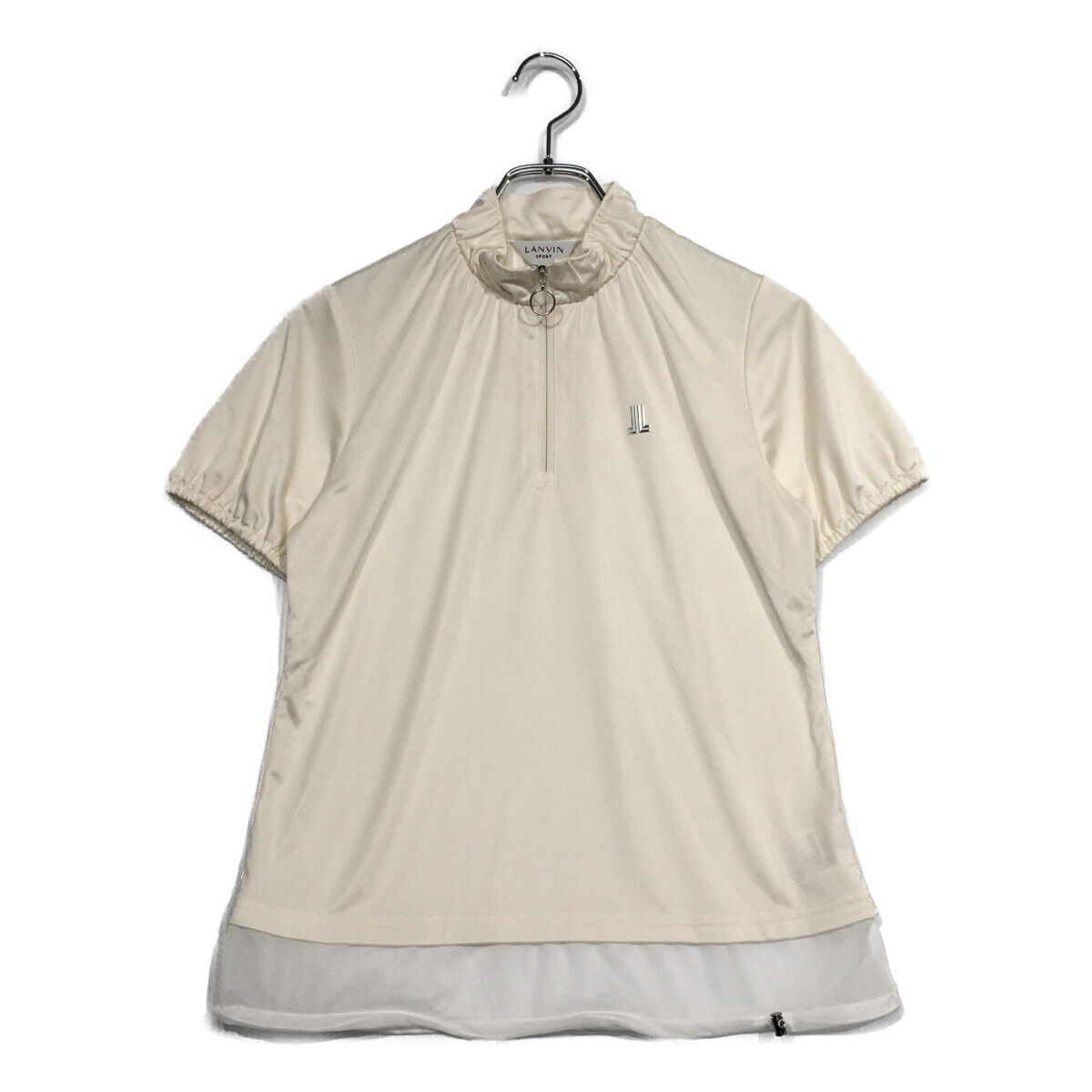 coco 中古【値下げ】 ランバンスポール LANVIN SPORT レディース 半袖シャツ 40(L) 白 ホワイト ハーフジップ ネコパケ発送可 118668拍卖