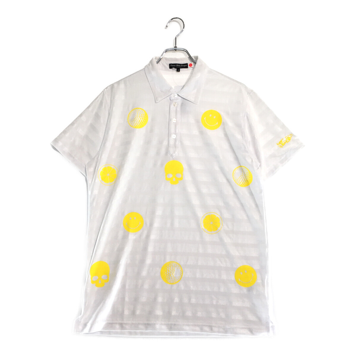 coco 中古【値下げ】 ダンスウィズドラゴン DANCE WITH DRAGON メンズ 半袖ポロシャツ 3(LL) 白×黄色 レターパックプラス発送可 101727拍卖