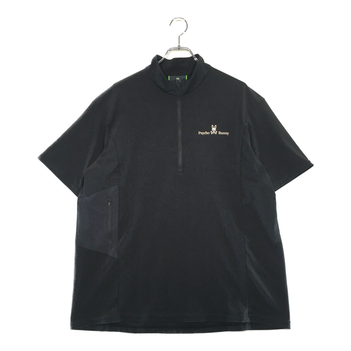 coco 中古 サイコバニー Psycho Bunny メンズ 半袖シャツ XL 黒 ブラック ハーフジップ ストレッチ レターパックプラス発送可 102453拍卖