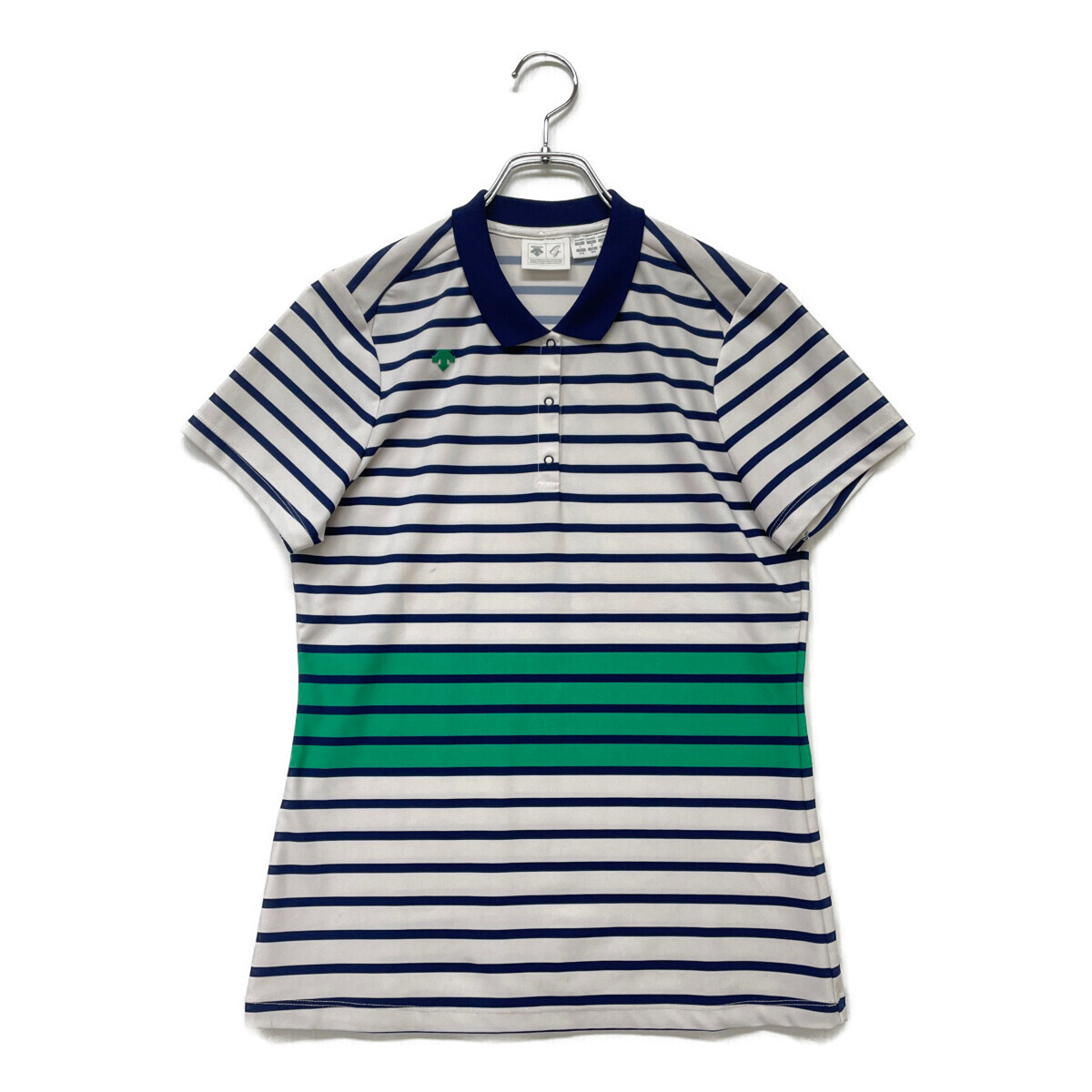 coco 中古【値下げ】デサントゴルフ DESCENTE GOLF レディース 半袖ポロシャツ L 白×緑 ボーダー レターパックプラス発送可 K018894拍卖