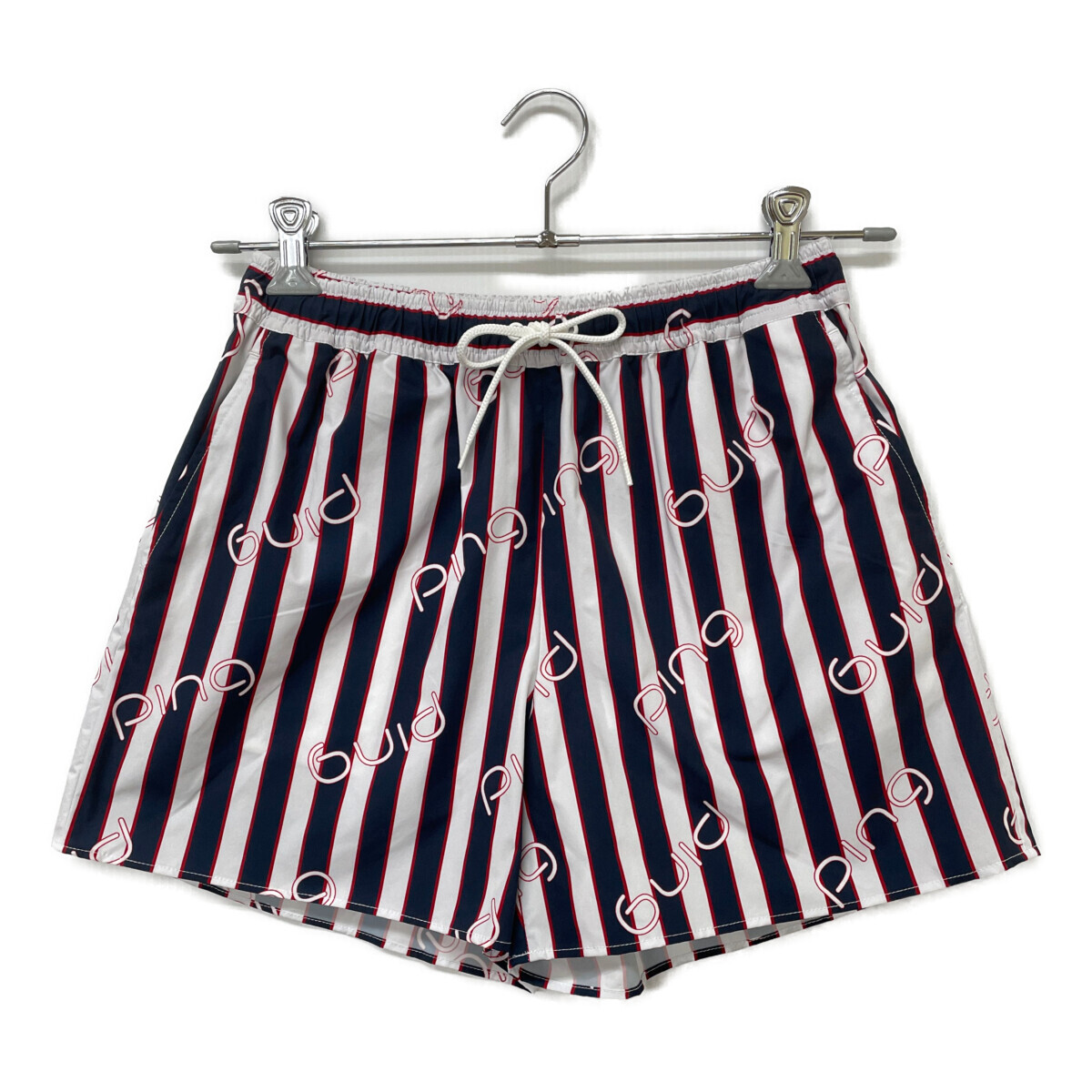 coco 中古【値下げ】ピンPINGレディース ショートパンツ M 白×紺 ストライプ 小文字ロゴ ウエストゴム レターパックプラス発送可K018889拍卖