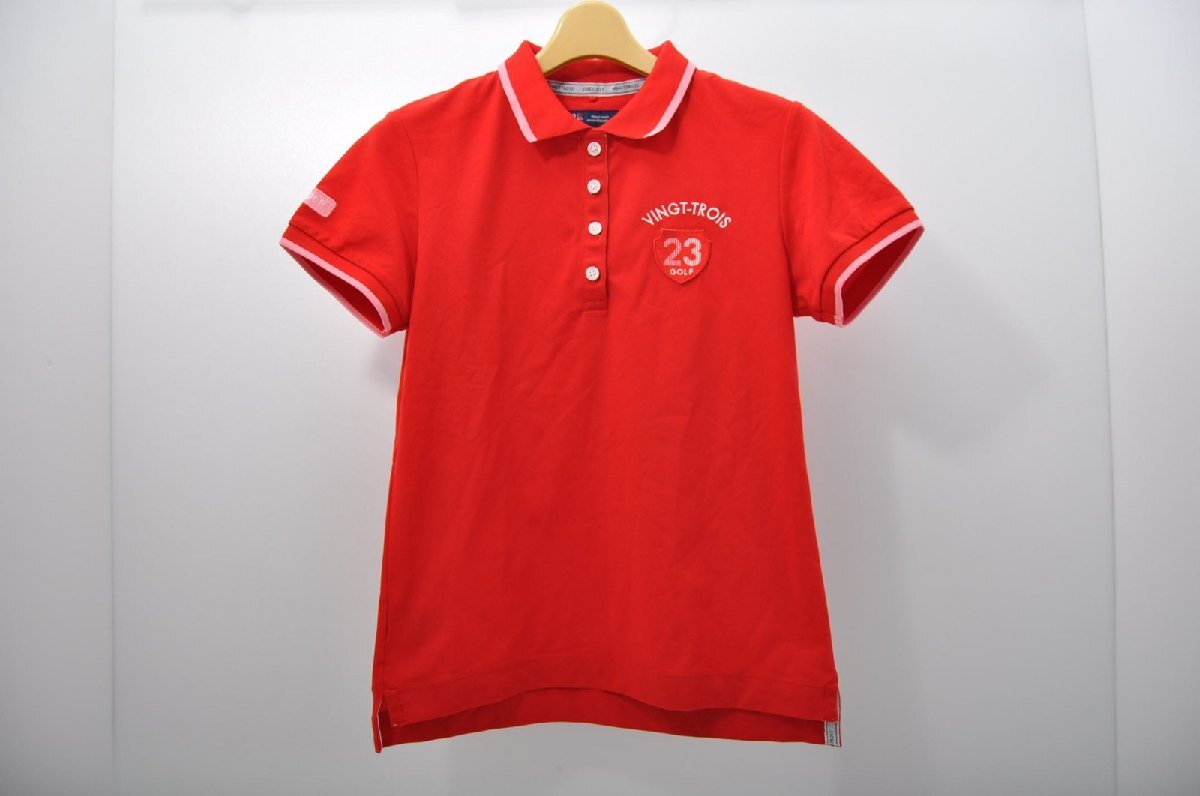 coco 中古【値下げ】 23区ゴルフ レディース 半袖ポロシャツ 1(M) 赤 レッド レターパックプラス発送可 80617拍卖