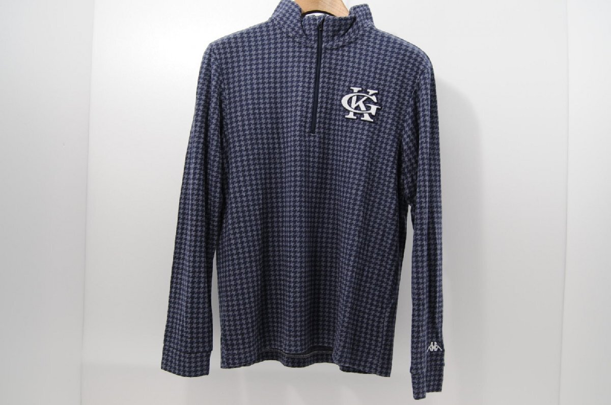 coco 中古【値下げ】 カッパゴルフ KAPPA GOLF メンズ 長袖シャツ L 紺×グレー ハーフジップ 千鳥格子柄 レターパックプラス発送可 68826拍卖