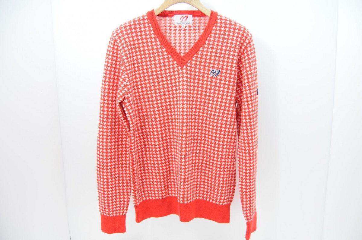 coco 中古【値下げ】 マスターバニーエディション メンズ セーター 6(LL) 赤 長袖Vネックニット 千鳥柄 レターパックプラス発送可 71500拍卖