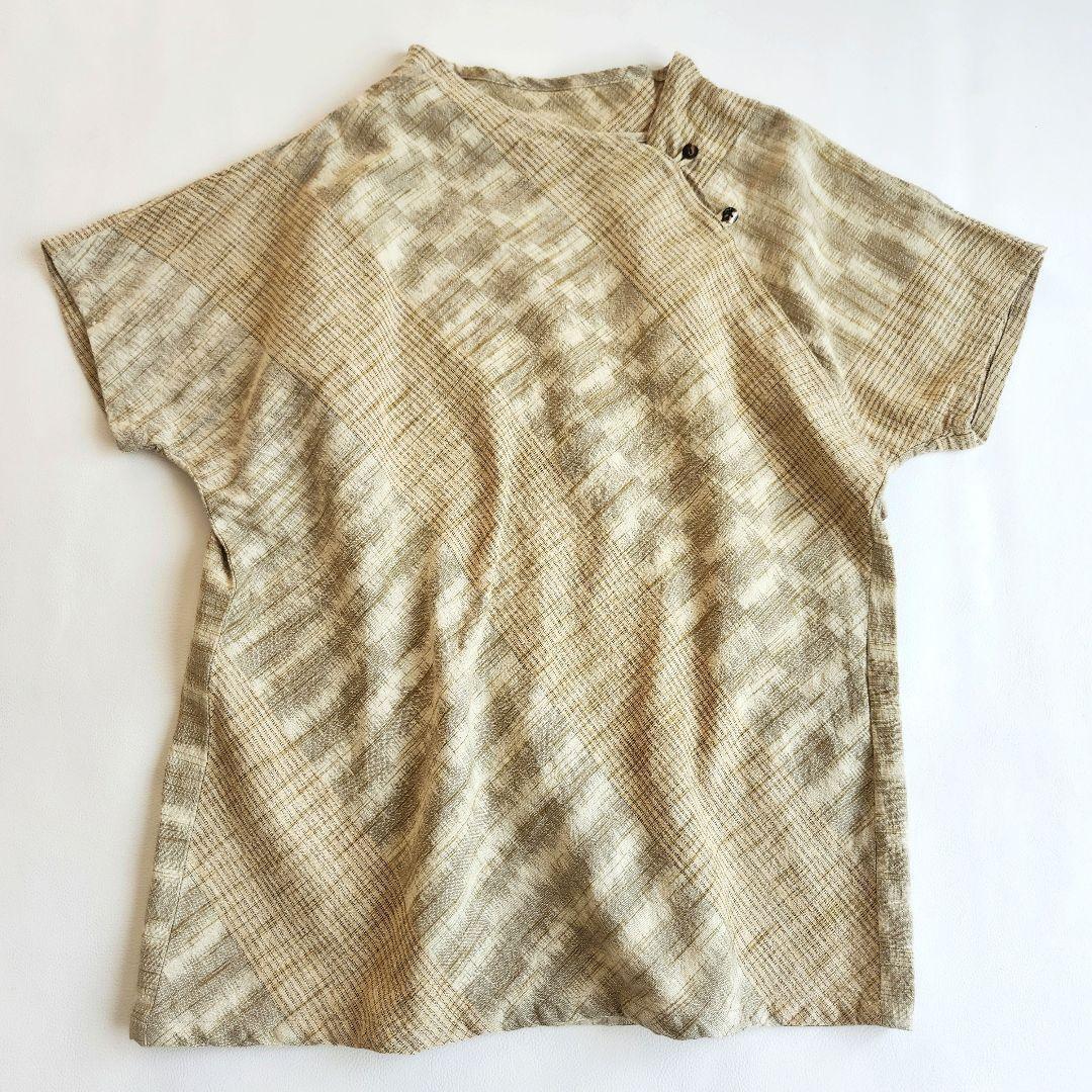 ★即決 送料込み★ 絣 インド伝統工芸 ブラウス コットン100% ベージュ 萩の杜 イカット かすり拍卖