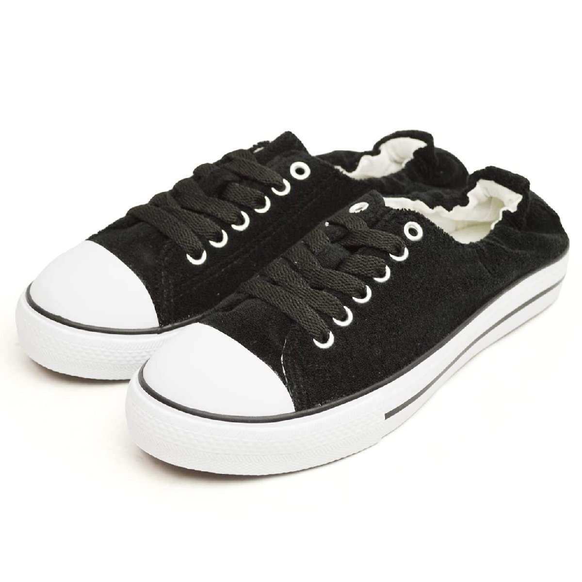 在庫処分■新品【23cm】レディース スニーカー シンプル 紐靴 ローカット フラットシューズ 軽量 カジュアル ゴム パイル【エコ配送】拍卖