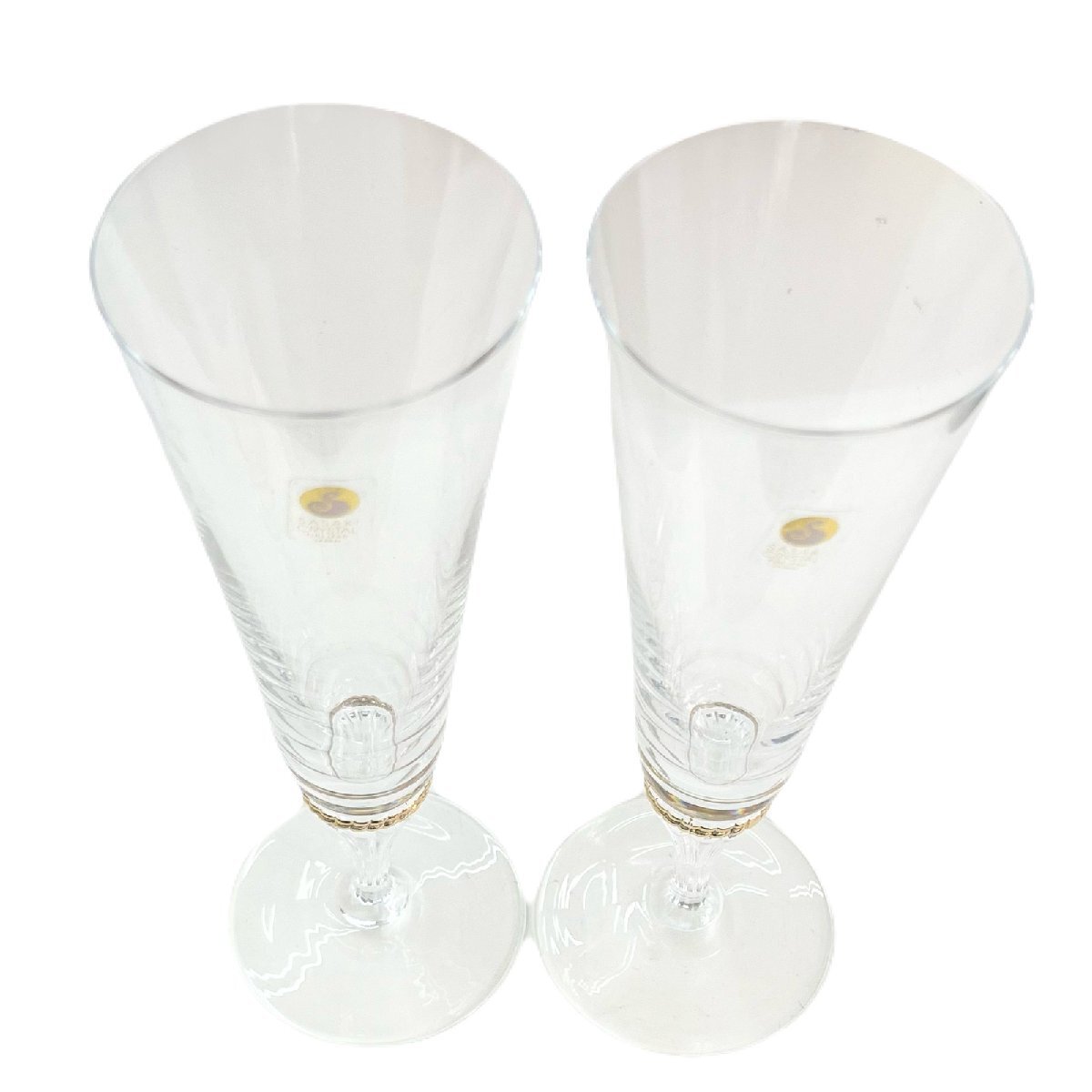 【シール付き未使用品】佐々木クリスタル ビアグラスペア T1646/2客セット 口径3.8cm/高さ21cm 箱なし/iy0195拍卖
