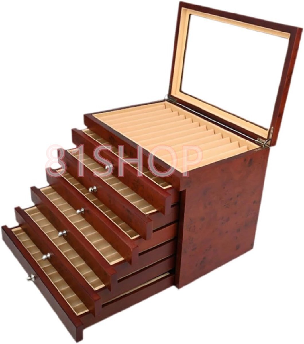 7層78スロット万年筆ディスプレイボックスオーガナイザー木製収納コレクショントレイ引き出しケースペンホルダーガラス窓蓋付き,赤拍卖