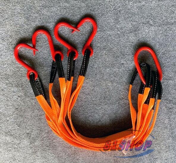 「81SHOP」玉掛け用金具付き ベルトスリング 4点吊りスリングベルト 炭素鋼製 フック付き リング付き ポリエステル製 ベルト長さ1m耐荷重4t拍卖