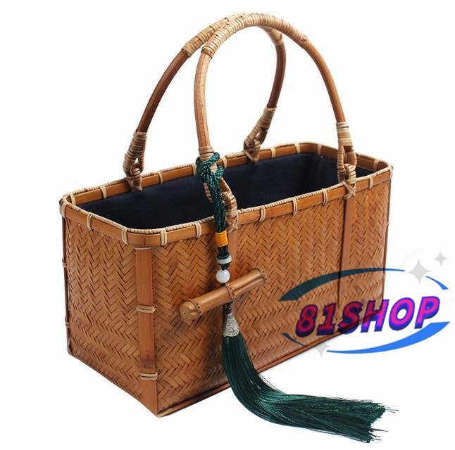 「81SHOP」 新品★竹編み上げ カゴバック 手作りバスケット お洒落買い物カゴ 収納バッグ 花火用可愛いバック拍卖