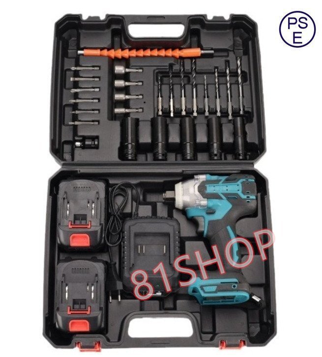 電動 インパクトレンチ 520N.m 多点セ ット ー1台4役 タイヤ交換 バッテリー併用 電動ドリルドライバー セット 電池2個です PSE認証済み拍卖