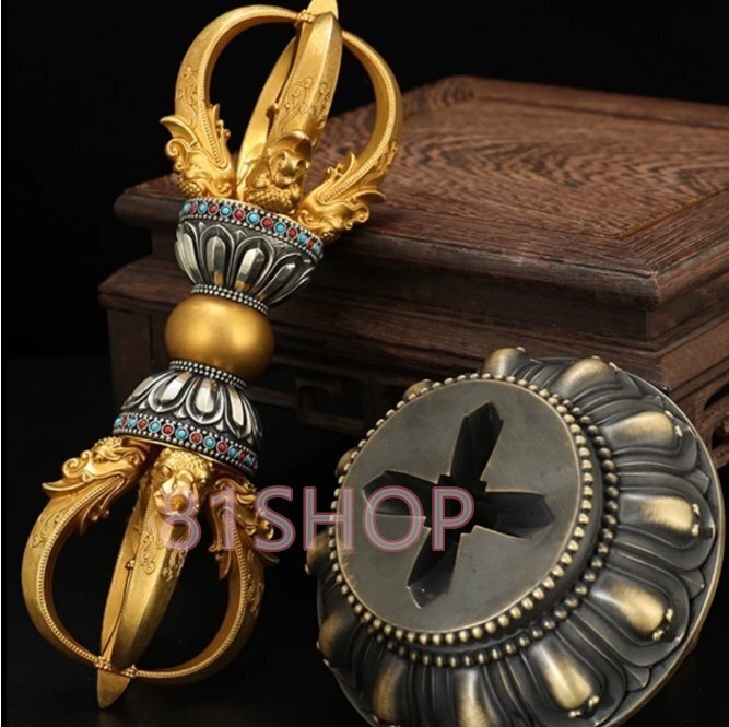 「81SHOP」 五鈷杵 密教法具 含む 台座 金剛杵 降魔杵 チベット お守り 厄除け 密教で使われる仏具手道具 寺院仏具拍卖