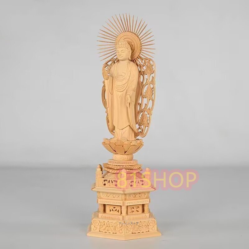 「81SHOP」 仏像 阿弥陀如来 立像 六角台座 浄土真宗本願寺派 ご本尊様 守本尊 本尊 仏様 仏壇 モダン仏壇 仏事 法事 フィギュア (Color :拍卖