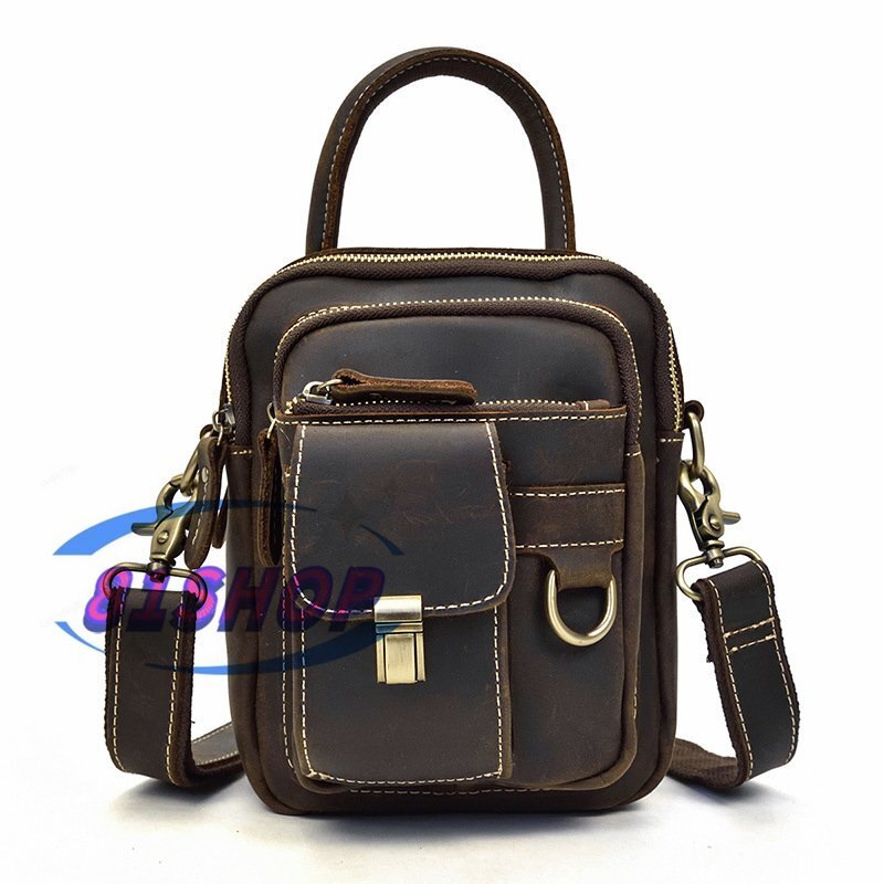 「81SHOP」 実用品 ッ 本革 メンズ ウエストバッグ メンズ 本革 レザー ウエストポーチ 2way 小型 斜めがけ鞄 コーヒー拍卖