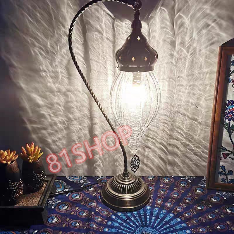 3個 手作りトルコランプ クラックガラス アンティーク風 ハンガータイプ 縦長シェード テーブルランプ インテリア 間接照明 南トルコ細工拍卖