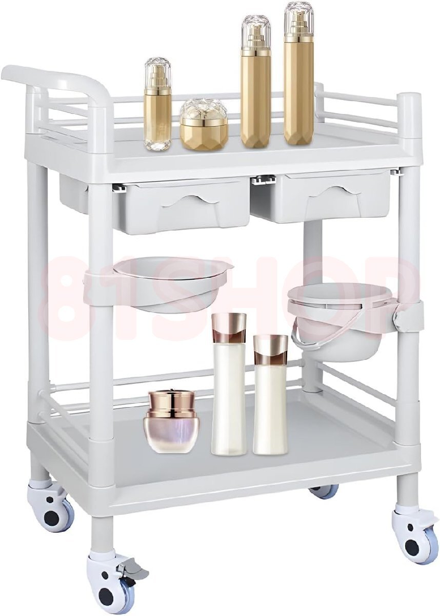 医療用カート 医療用ワゴン 2収納用手押し台車 段式収納用手押し キッチンワゴン 美容室用 オフィス用 ホテル 収納アイテム ブレーキ可能拍卖