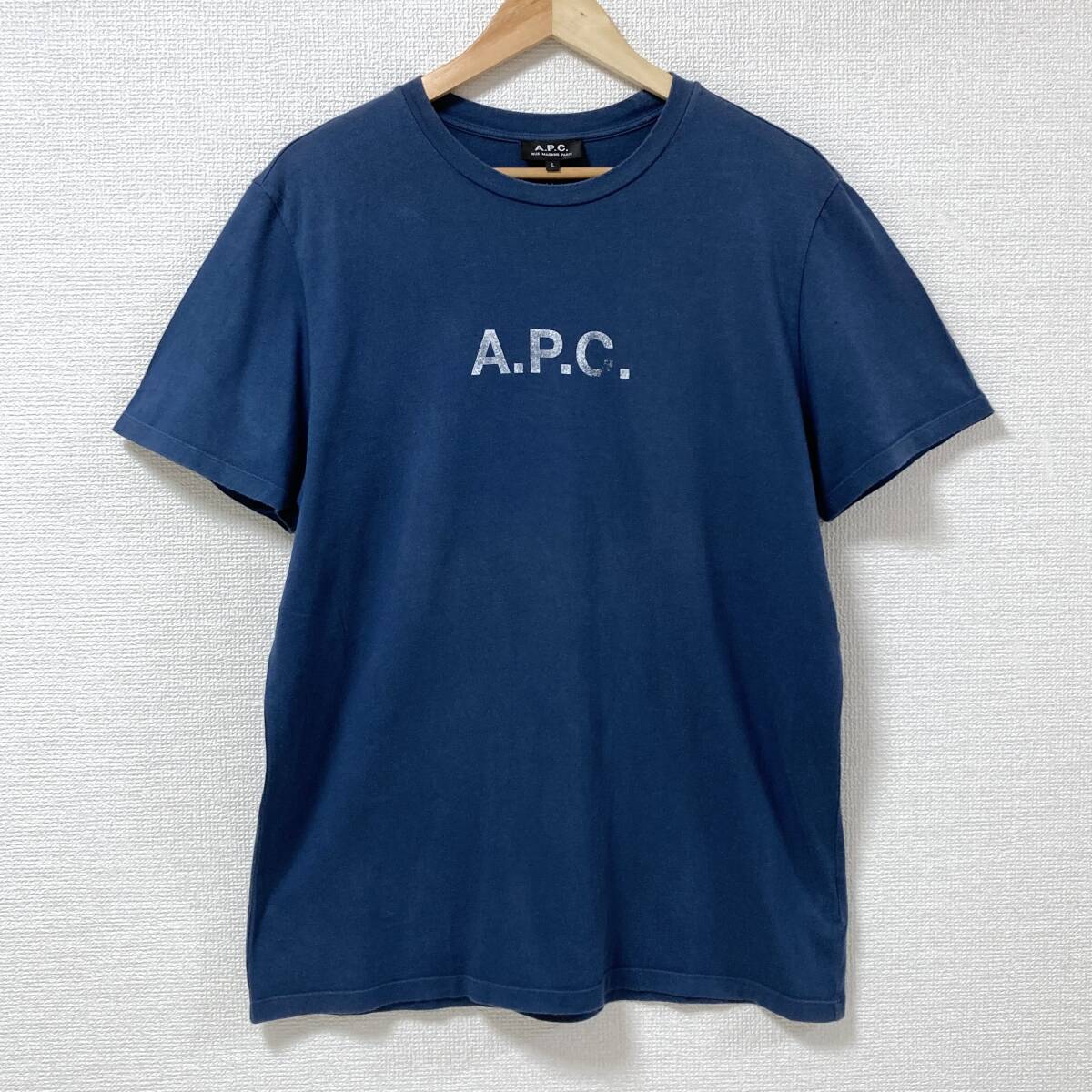 A.P.C. 定番 ロゴ プリント Tシャツ ネイビー 紺 Lサイズ アーペーセー APC 半袖 カットソー Tee 5080378拍卖