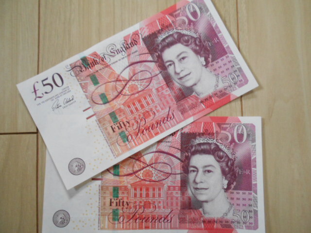 イギリス旧紙幣 エリザベス女王 50ポンド紙幣 2枚セット 未使用拍卖