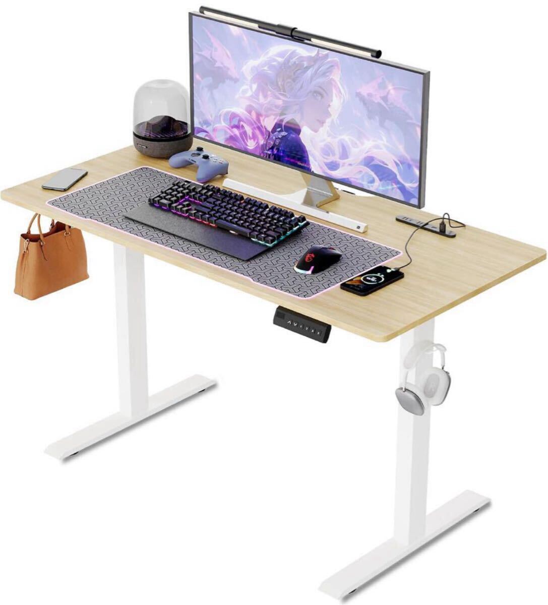 120 昇降机 ゲーミングデスク パソコンデスク PC机 幅120 奥行60 コンセント4口 電動 昇降式デスク メモリー機能 ウッド スタンディング拍卖