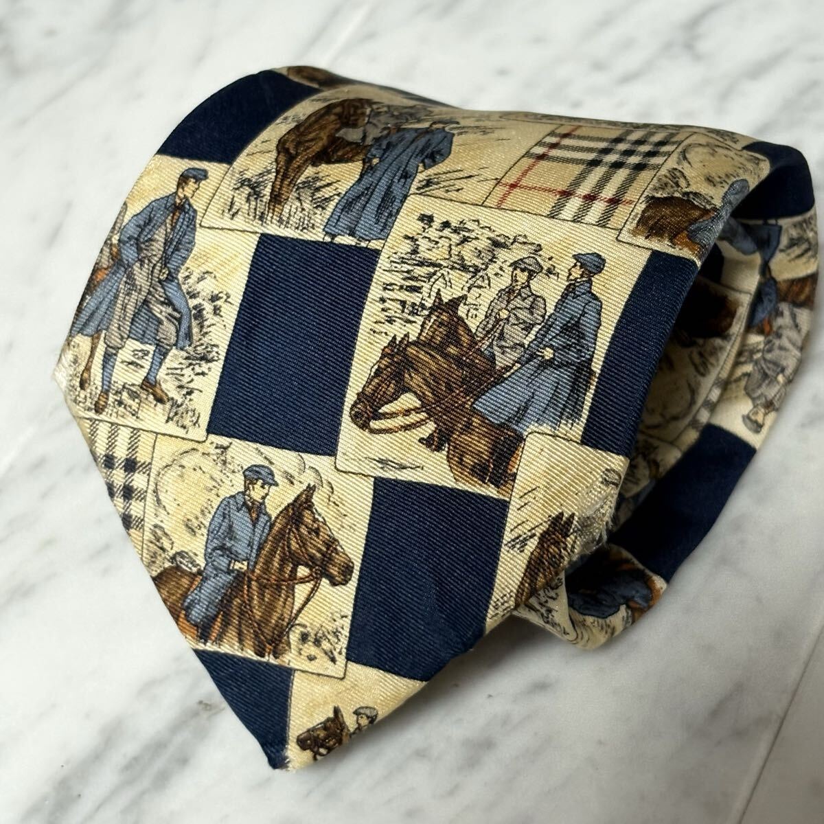 999円~ BURBERRY ネクタイ ノバチェック ネイビー ベージュ系 (B14)拍卖