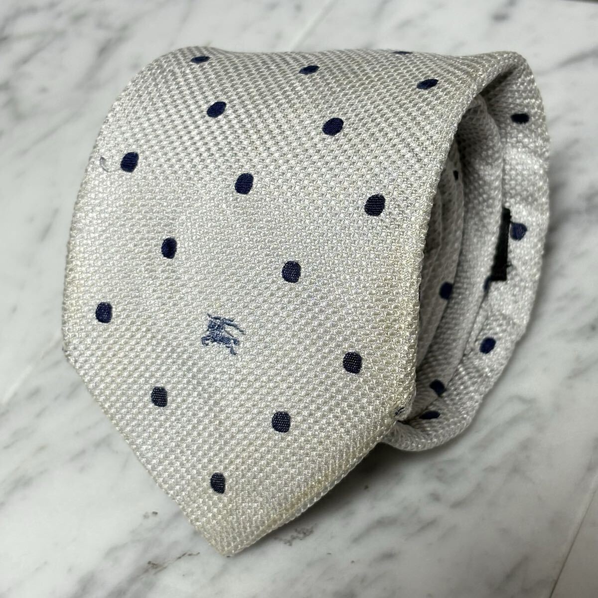 770円~ BURBERRY BLACK LABEL ネクタイ グレー系 ドット ネイビー ロゴ (GB5)拍卖