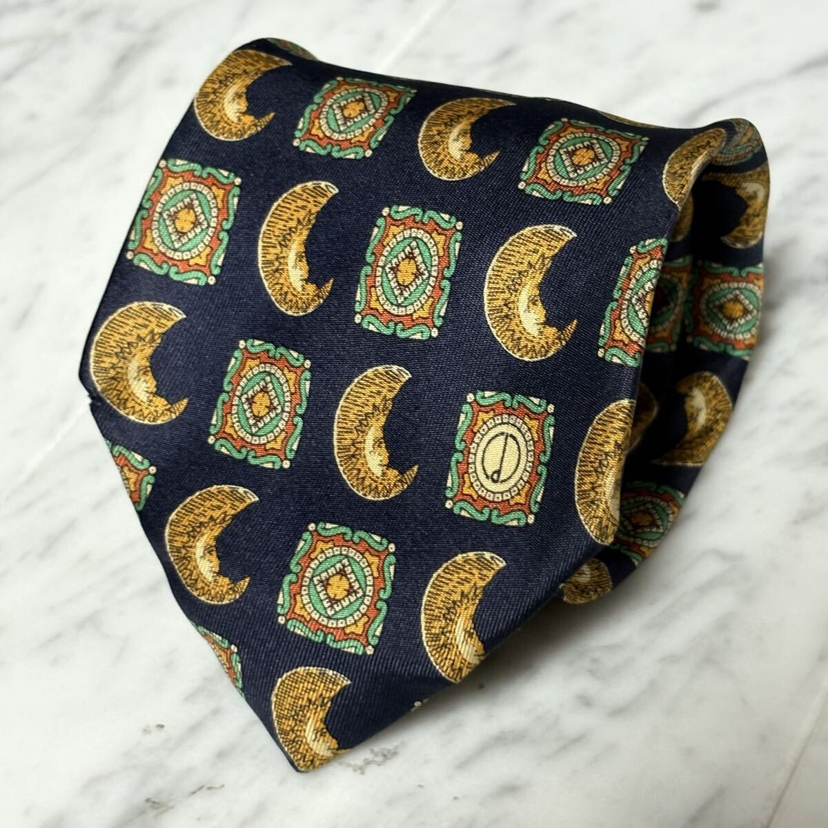 999円~ dunhill ネクタイ ネイビー 月柄 ロゴ柄 (B14)拍卖