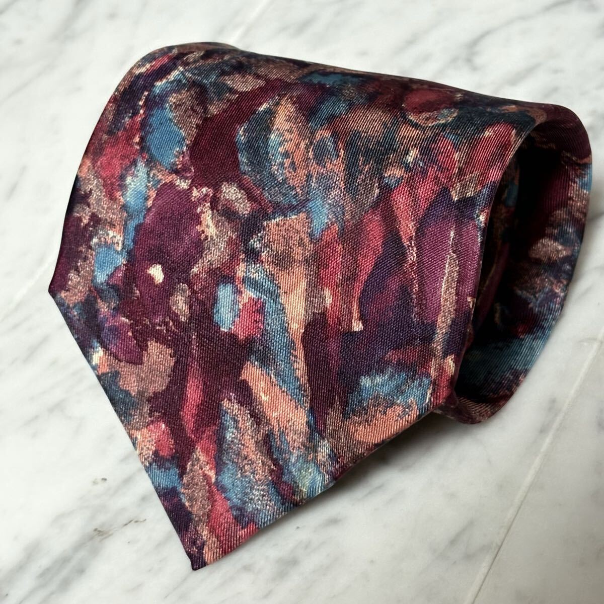 【美品】 999円~ ENRICO COVERI ネクタイ レッド系 総柄 (R5)拍卖