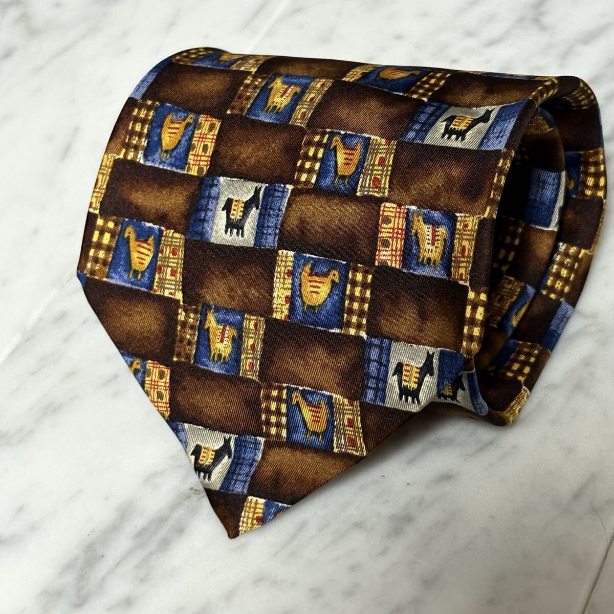 【未使用に近い】 999円~ dunhill ネクタイ ブラウン系 パターン柄 (GREEN B4)拍卖