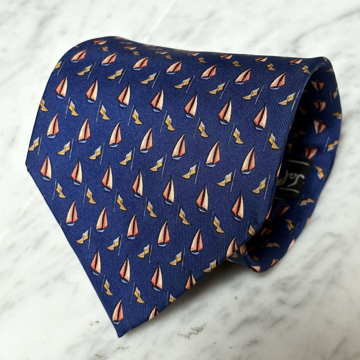 999円~ Ferragamo ネクタイ ネイビー ヨット柄 (B14)拍卖