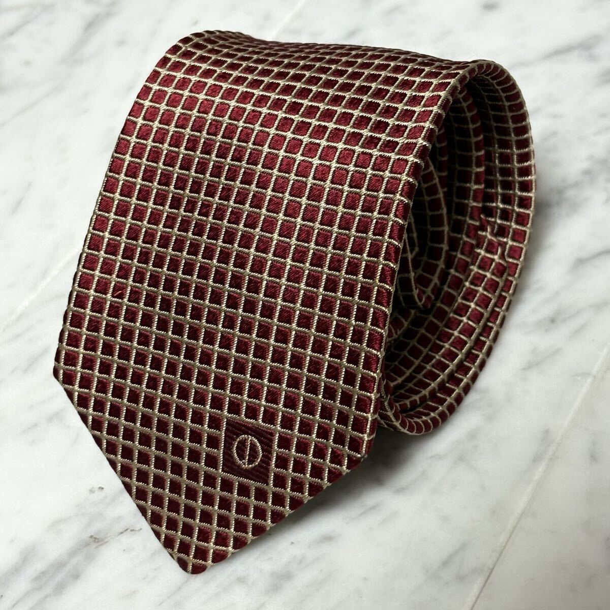 【美品】 999円~ dunhill ネクタイ レッド ブロックチェック柄 ロゴ柄 (R8)拍卖