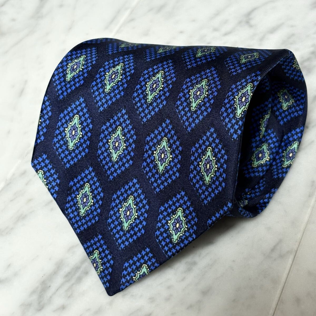 【美品】 999円~ Christian Dior ネクタイ ネイビー 小紋柄 パターン柄 (B14)拍卖