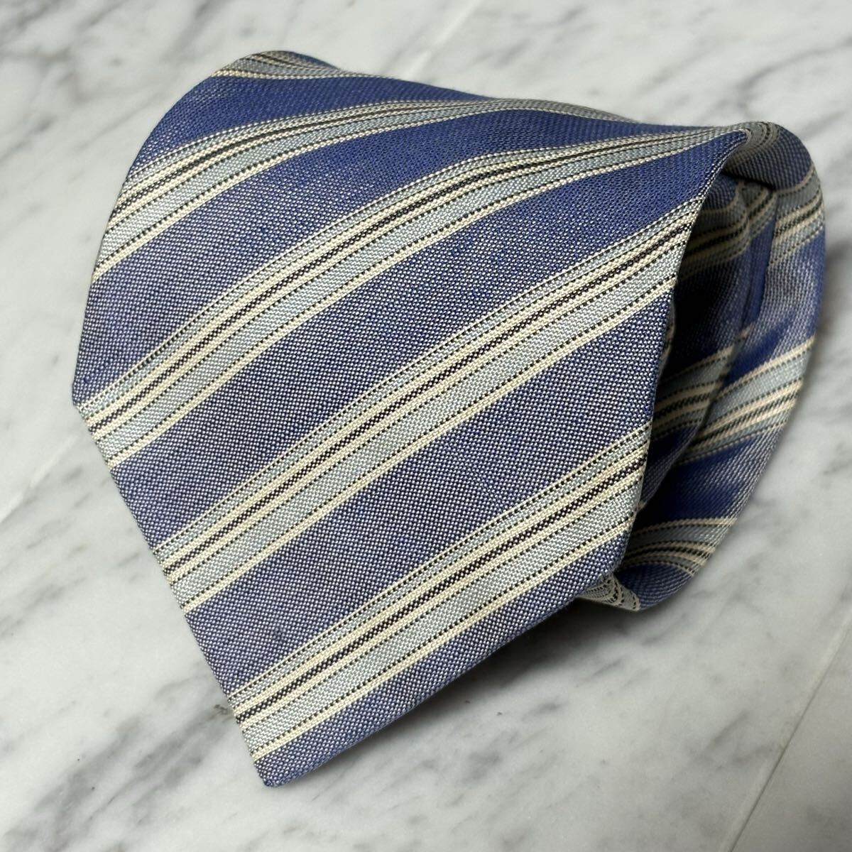 999円~ dunhill ネクタイ ストライプ ブルー 光沢 (B14)拍卖