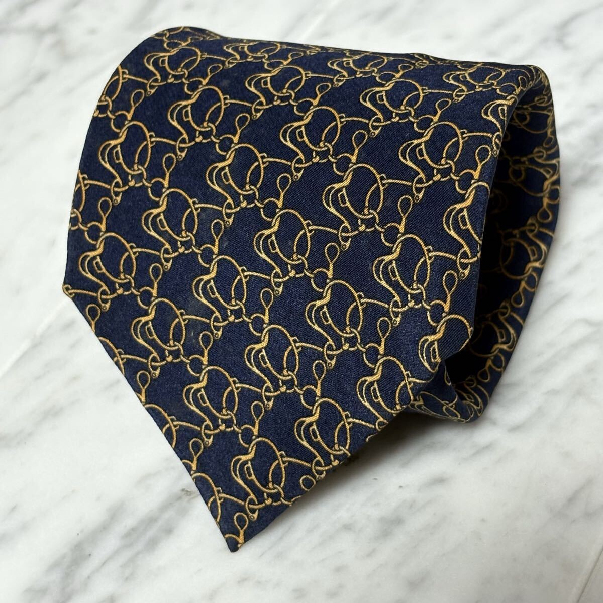 770円~ Yves Saint Laurent ネクタイ ネイビー パターン柄 (B15)拍卖