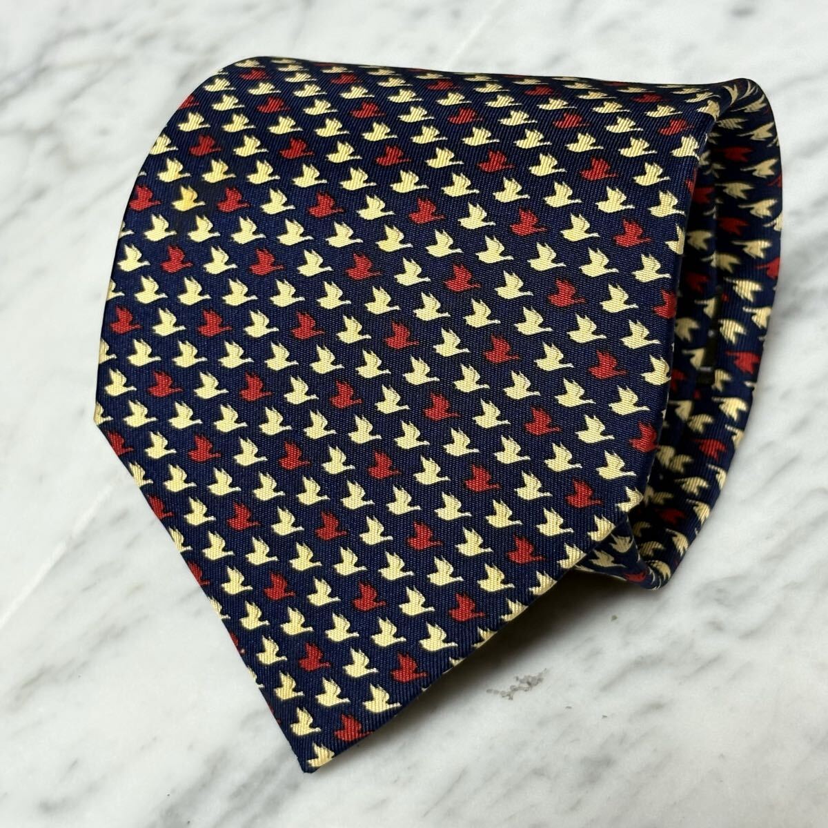 770円~ Ferragamo ネクタイ ネイビー パターン柄 鳥柄 (B15)拍卖