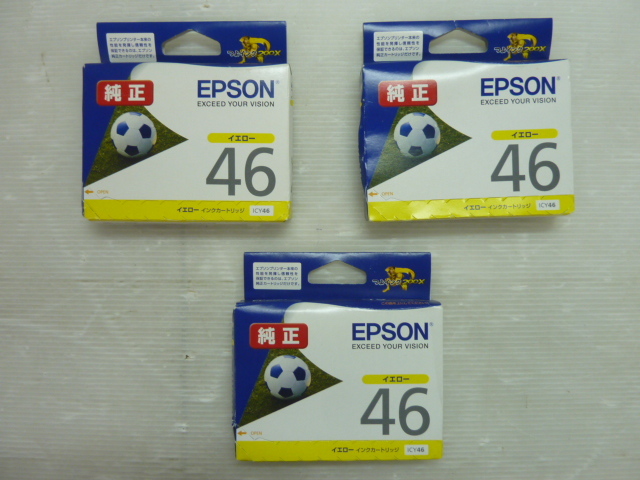 r206A 未開封 EPSON エプソン 純正インクカートリッジ 3個セット ICY46 イエロー サッカーボール プリンタ インク拍卖