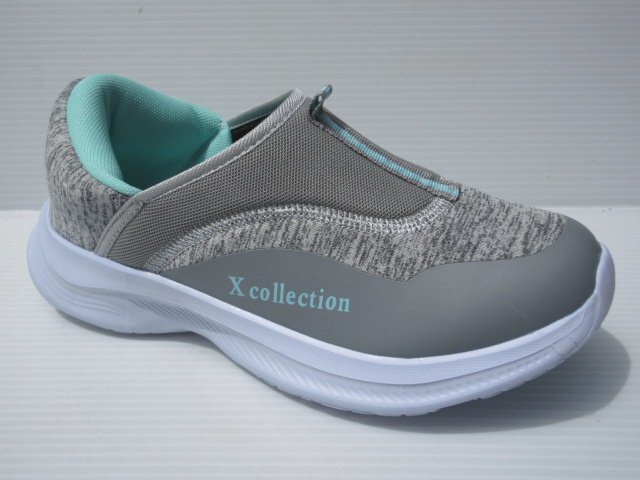 即決 23.5cm スルッと履ける スリッポン スニーカー 超軽量 幅広 X Collection 5432 グレー 婦人 レディース デイサービス 作業履き拍卖