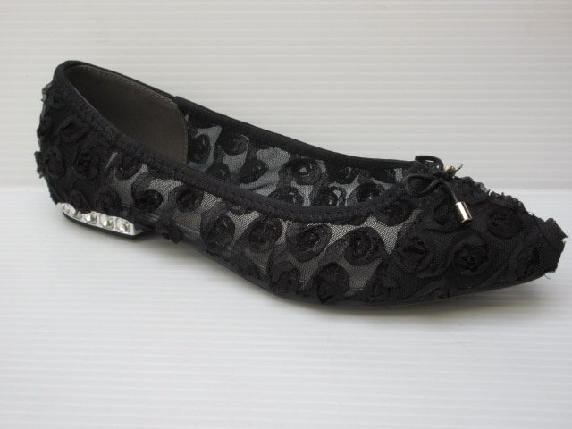 即決 L Michaela La Spada FR1407 ブラック サマーシューズ ローピール チュール メッシュ パンプス 婦人 レディース拍卖