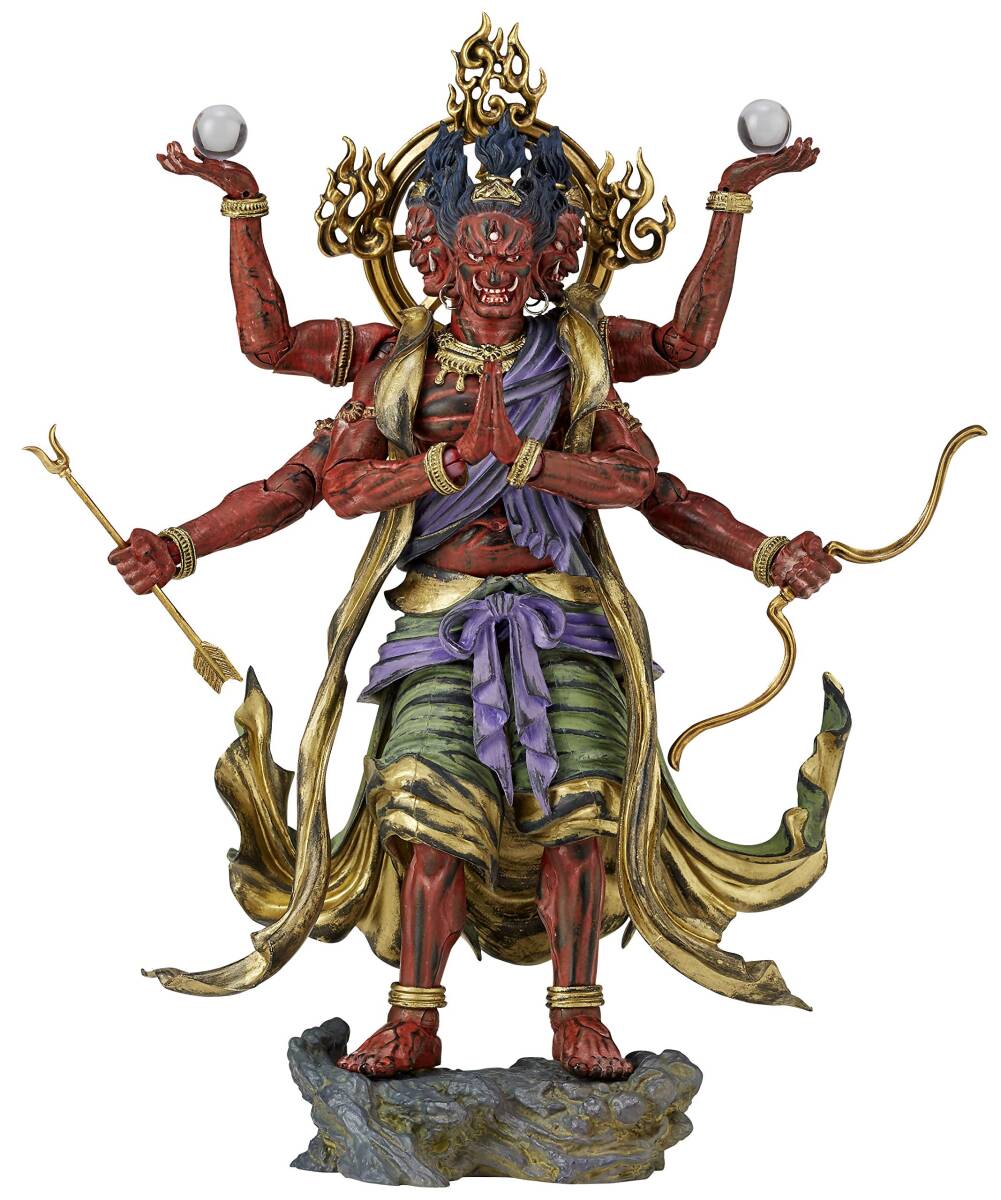 【中古】タケヤ式自在置物 阿修羅 着彩 全高約145mm PVC&ABS製 塗装済み 可動フィギュア拍卖