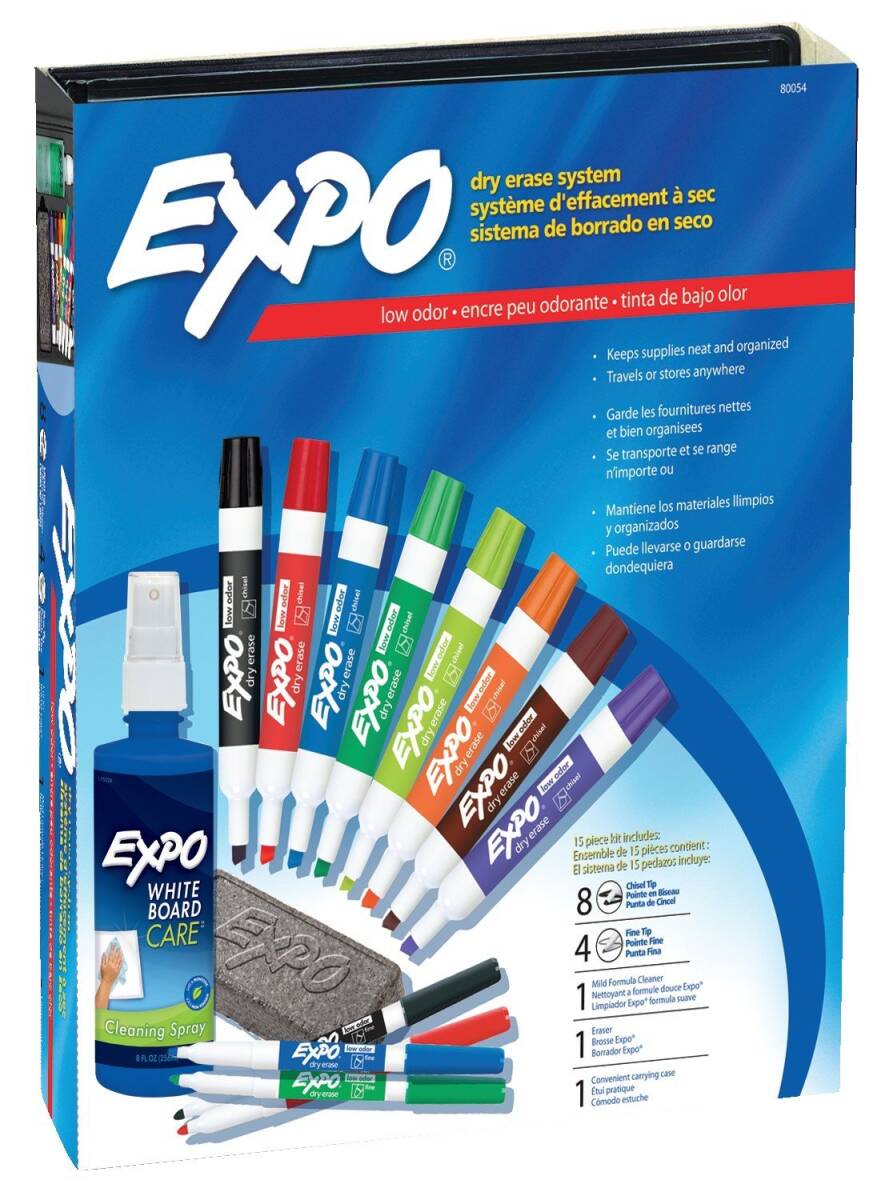【中古】Low-Odor Dry Erase Marker, Eraser & Cleaner, Chisel/Fine, 12/Set (並行輸入拍卖