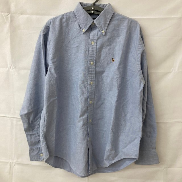 QQ51 ラルフローレンスポーツ 10 アメリカ古着 コットン ボタンダウン 長袖シャツ ブルー Ralph Lauren Sport レディース拍卖