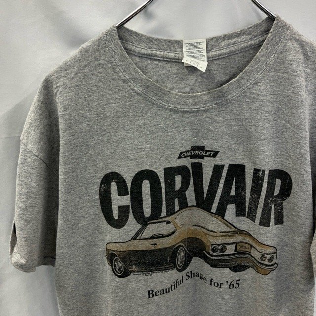 X202 ギルダン L アメリカ古着 コットン CORVAIR CHEVROLET 車 カー 片面プリント 半袖Tシャツ グレー系 GILDAN メンズ拍卖