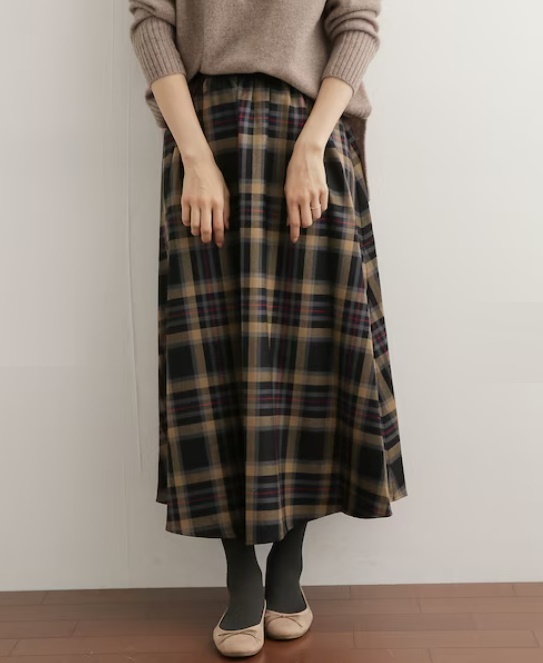 美品 O'NEIL OF DUBLIN WOOL SWING SKIRT ウールロングスカート DOORS別注 ベージュ チェック オニールオブダブリン拍卖
