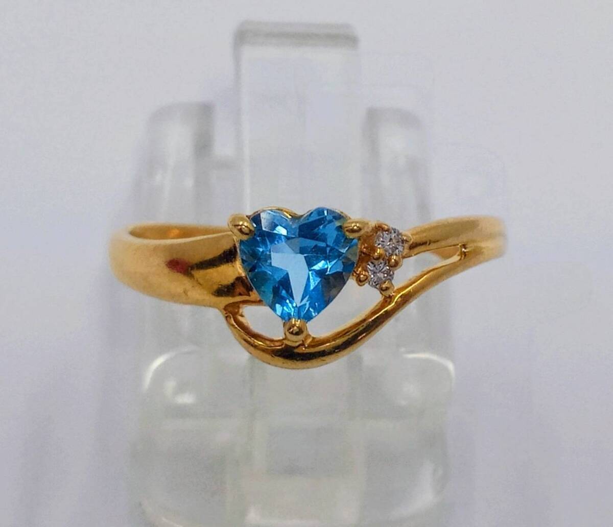 K18 YG 2.0g ブルートパーズ 1個 ダイヤ 0.02ct リング 12.5号拍卖